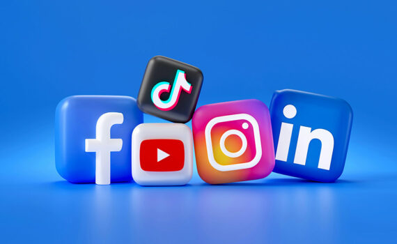 5 different social media icons on a blue background