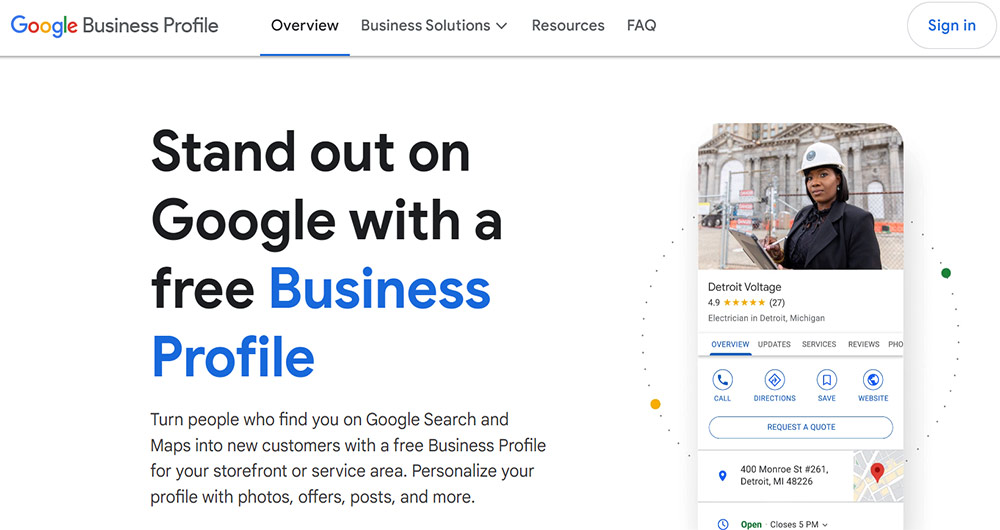 A screenshot of the Google Business Profile page